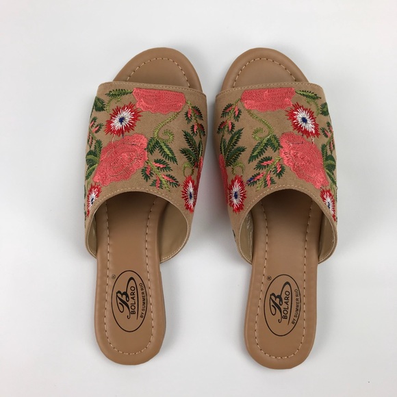 Embroidered Vegan Suede Slides Bolaro Boho Chic - Picture 7 of 8